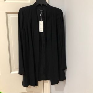 Eileen Fisher PM black silk lined jacket side slit buttonless